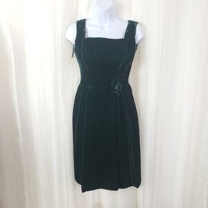 Vintage Candlelight by Savarese deep green velvet dress rosette size XS
